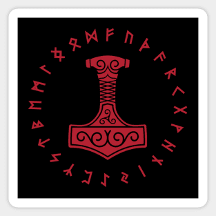 Thors Hammer Mjolnir Norse Pagan Elder Futhark Runes Red Sticker